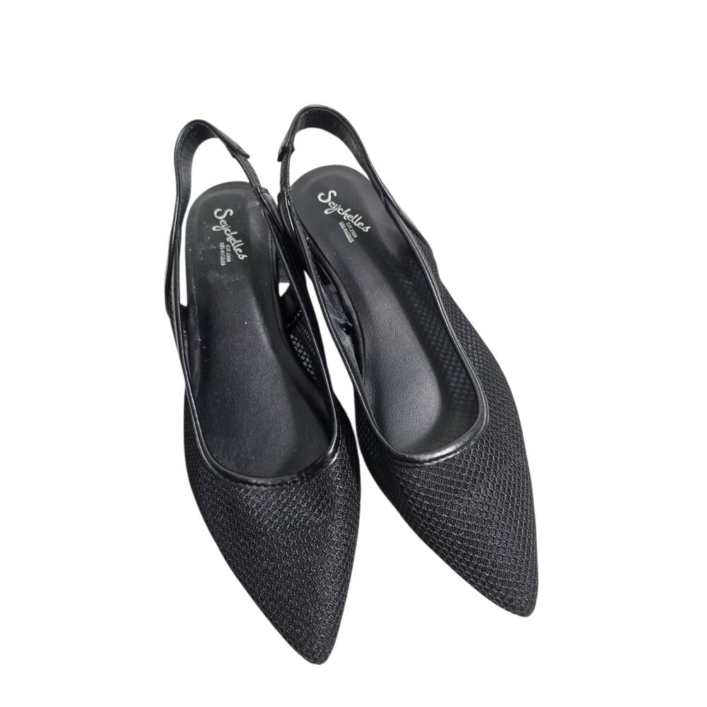 Seychelles Birdie Slingback Mesh Sandals Black Pointy Low Heel Flats Woven 7.5